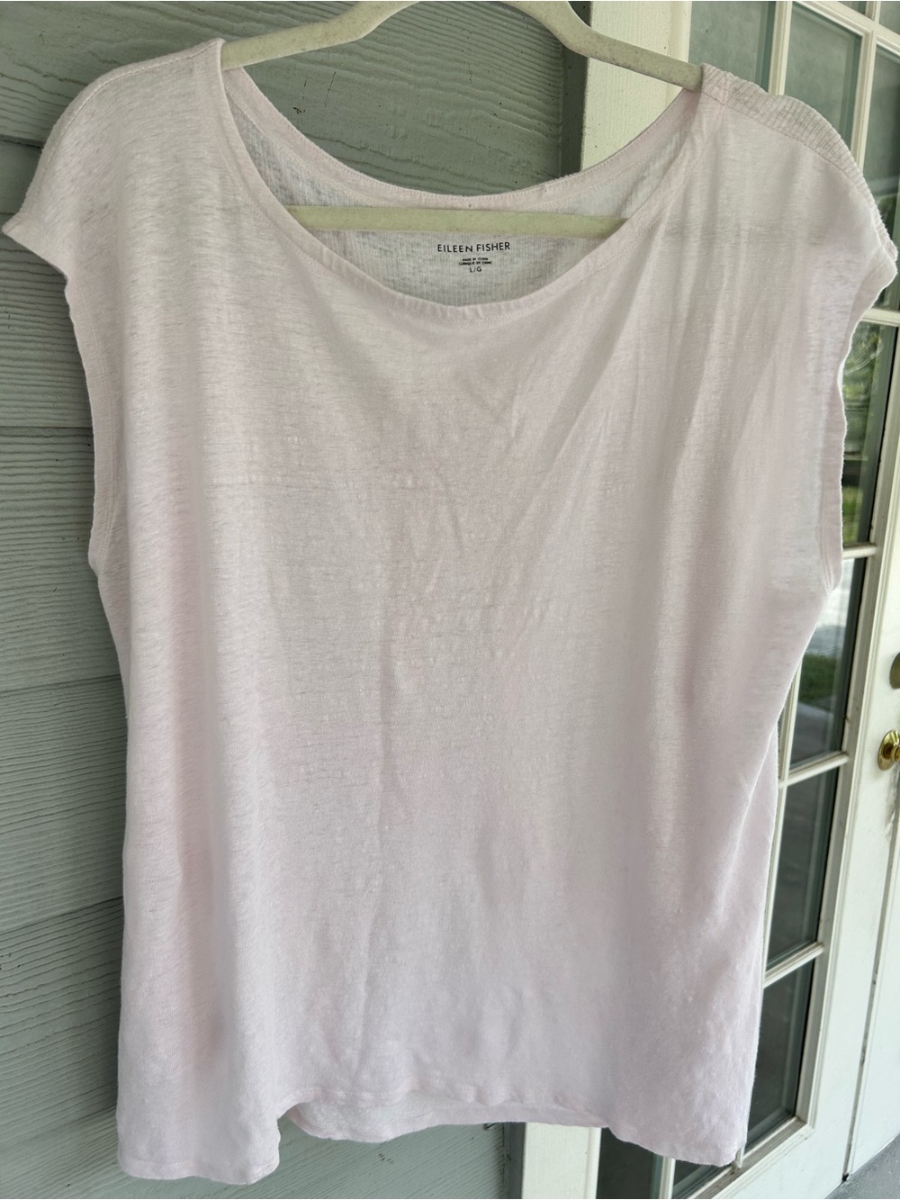 Eileen Fisher L 100% Organic Cotton Blush Pink Cap Sleeve Tee Minimalist Top